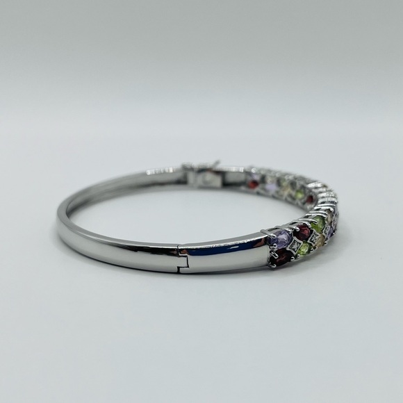 Genuine 5.00 ct Multi Gemstones Sterling Silver Cuff Bracelet - Picture 5 of 9